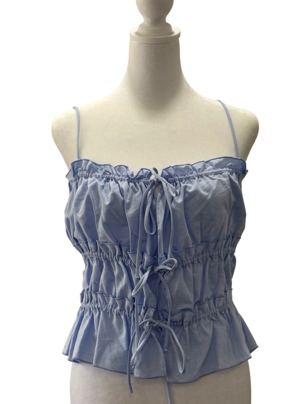 NWT Zara Light Blue Ruched Tie Front  Ruffle  Top SIZE XL Blogger Favorite